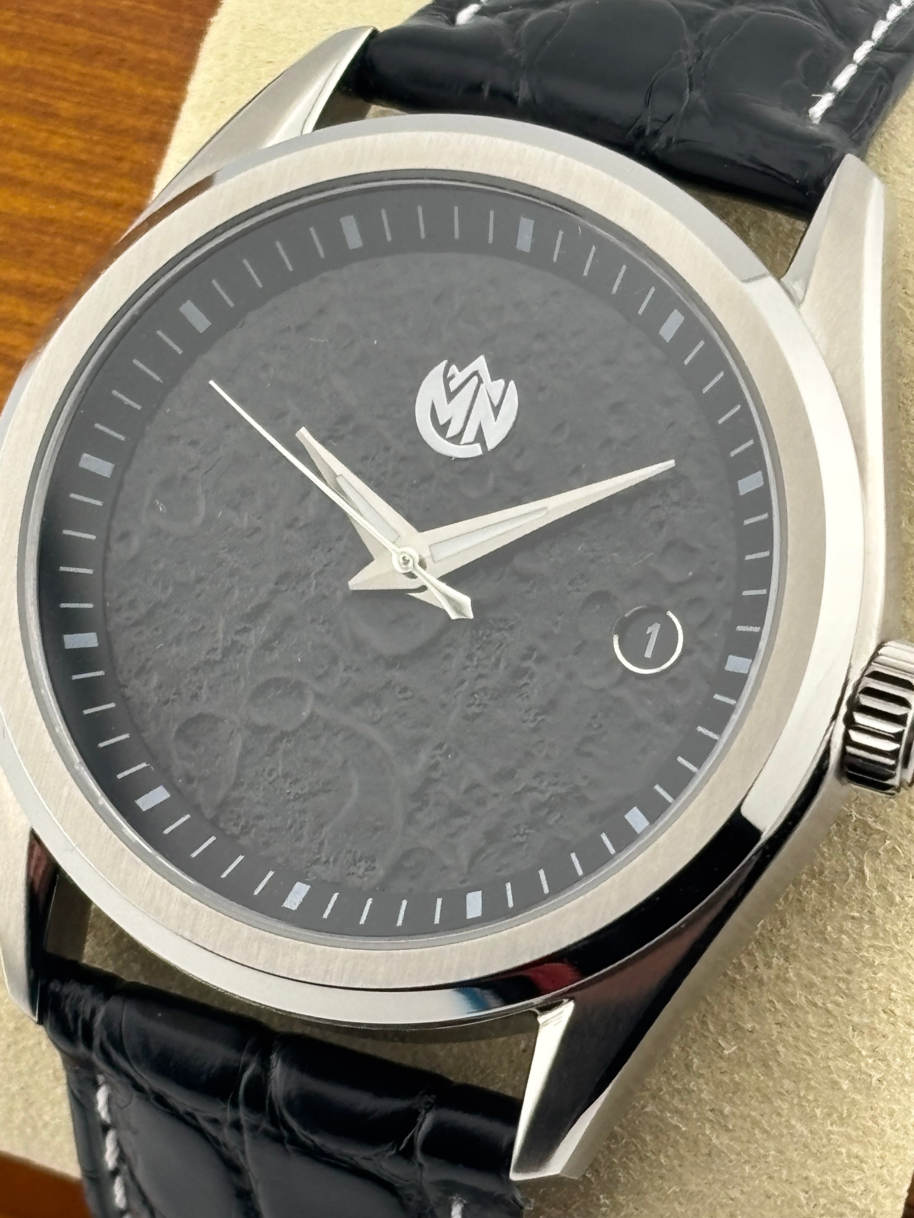 MN Watches luxury sports watch with textured dial, stainless steel case & premium leather strap
