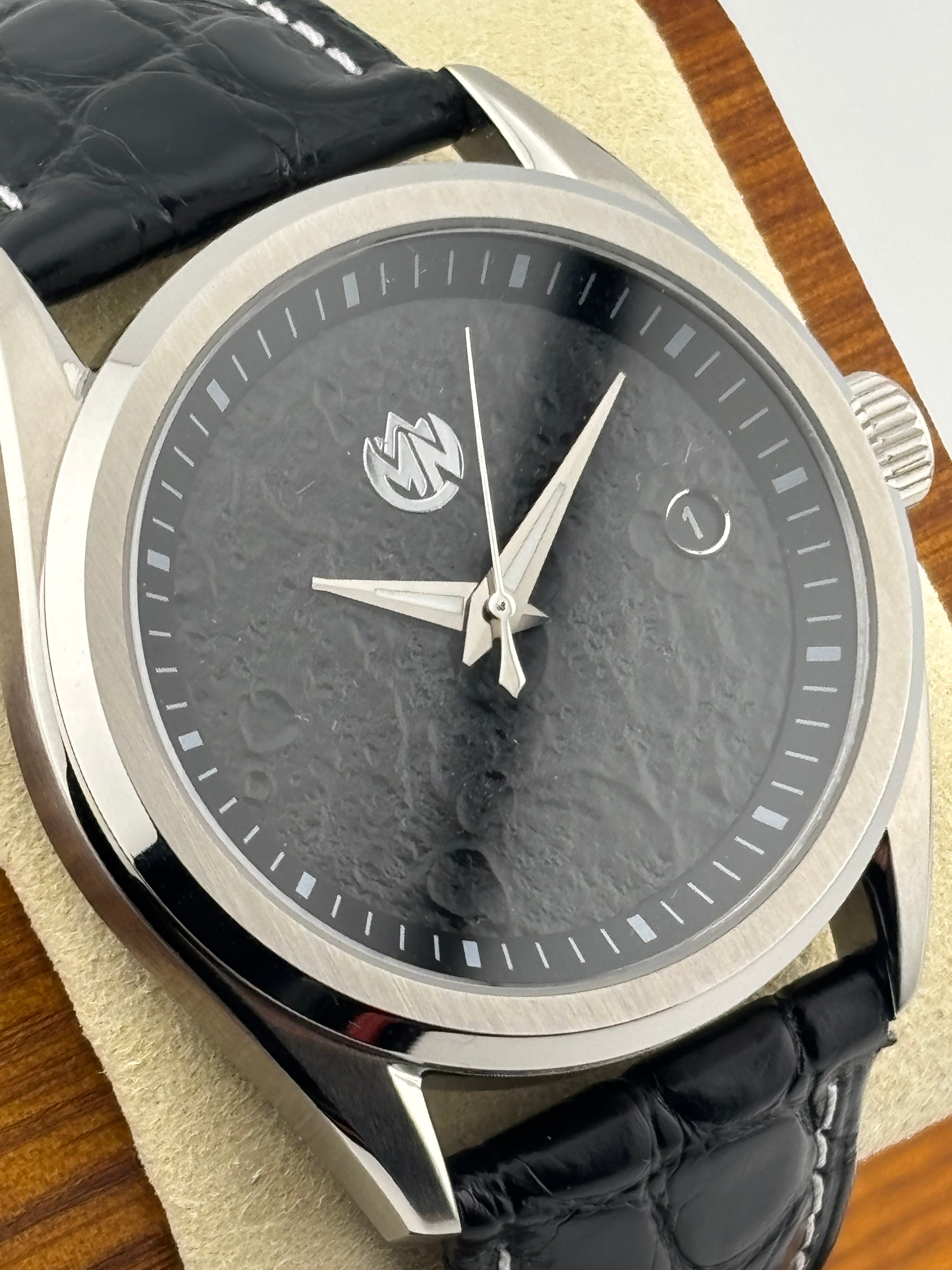 MN Watches luxury sports watch with textured dial, stainless steel case & premium leather strap