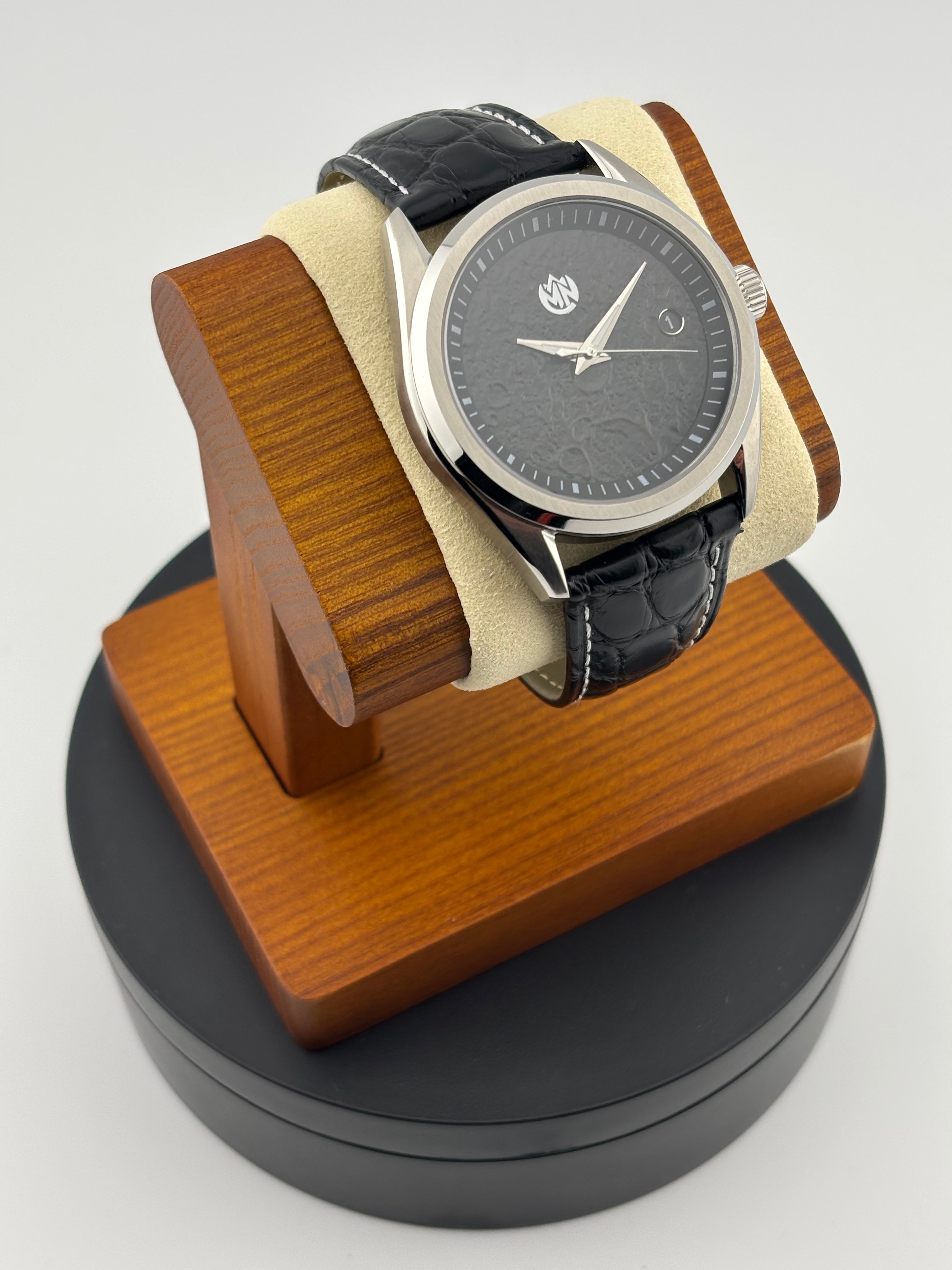 MN Watches luxury sports watch with textured dial, stainless steel case & premium leather strap