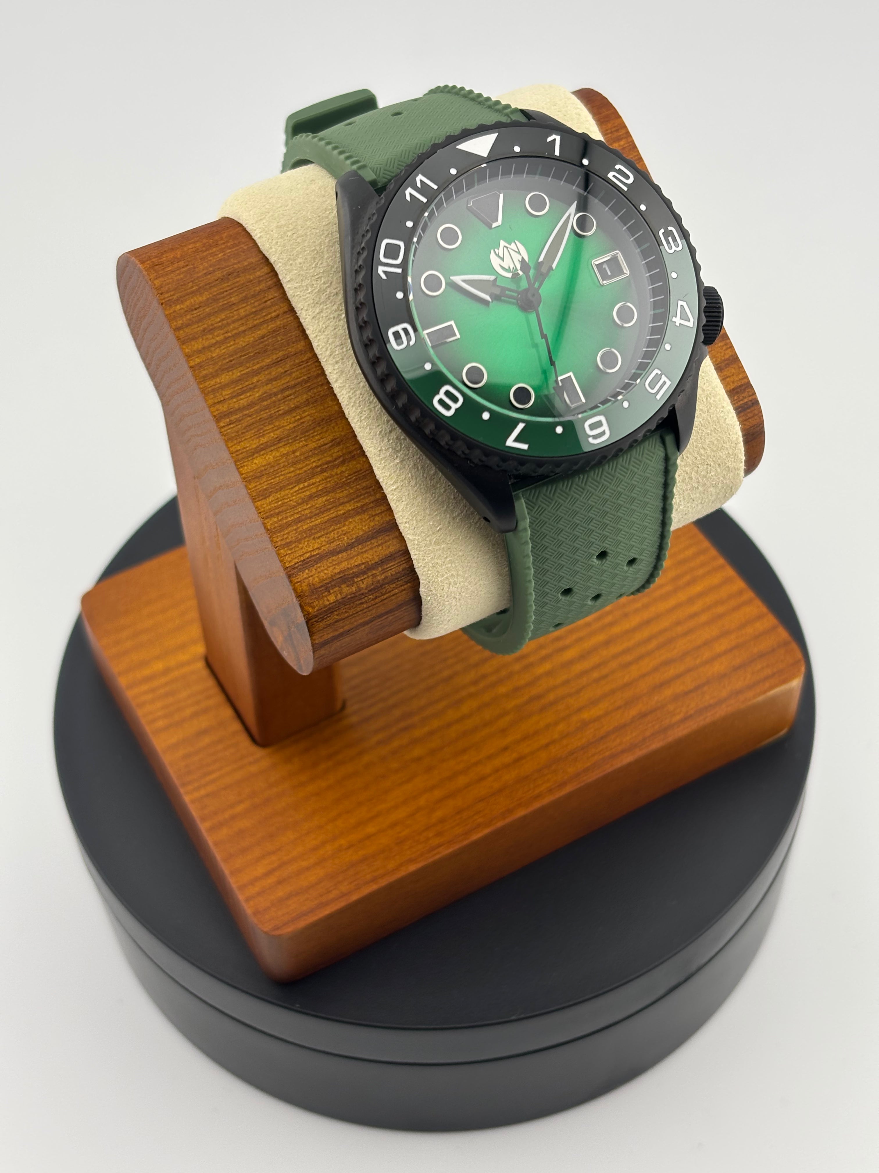 MN Watches luxury mechanical dive watch with ceramic bezel, sunburst dial, stainless steel case & silicone strap