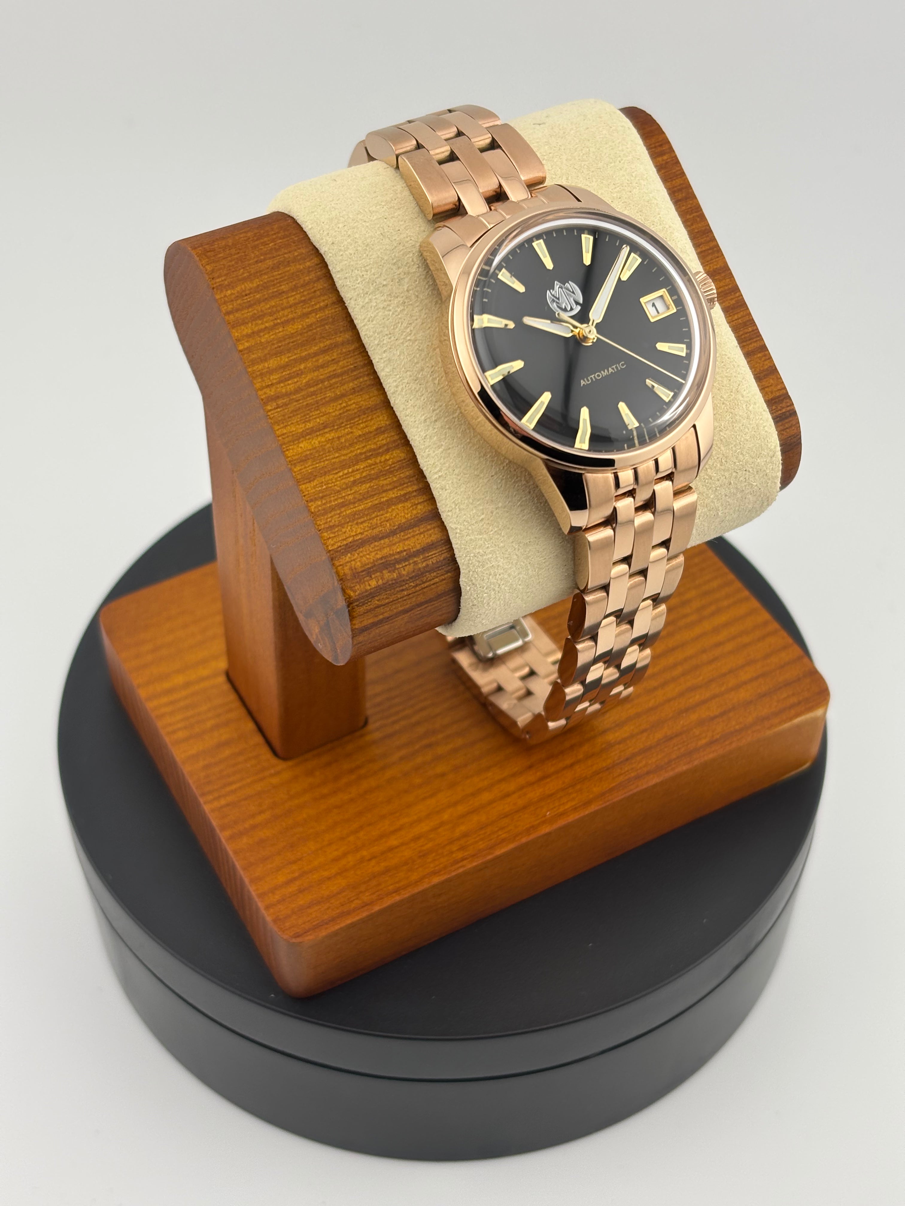 MN Watches luxury mechanical ladies watch with stainless steel rose gold case & bracelet