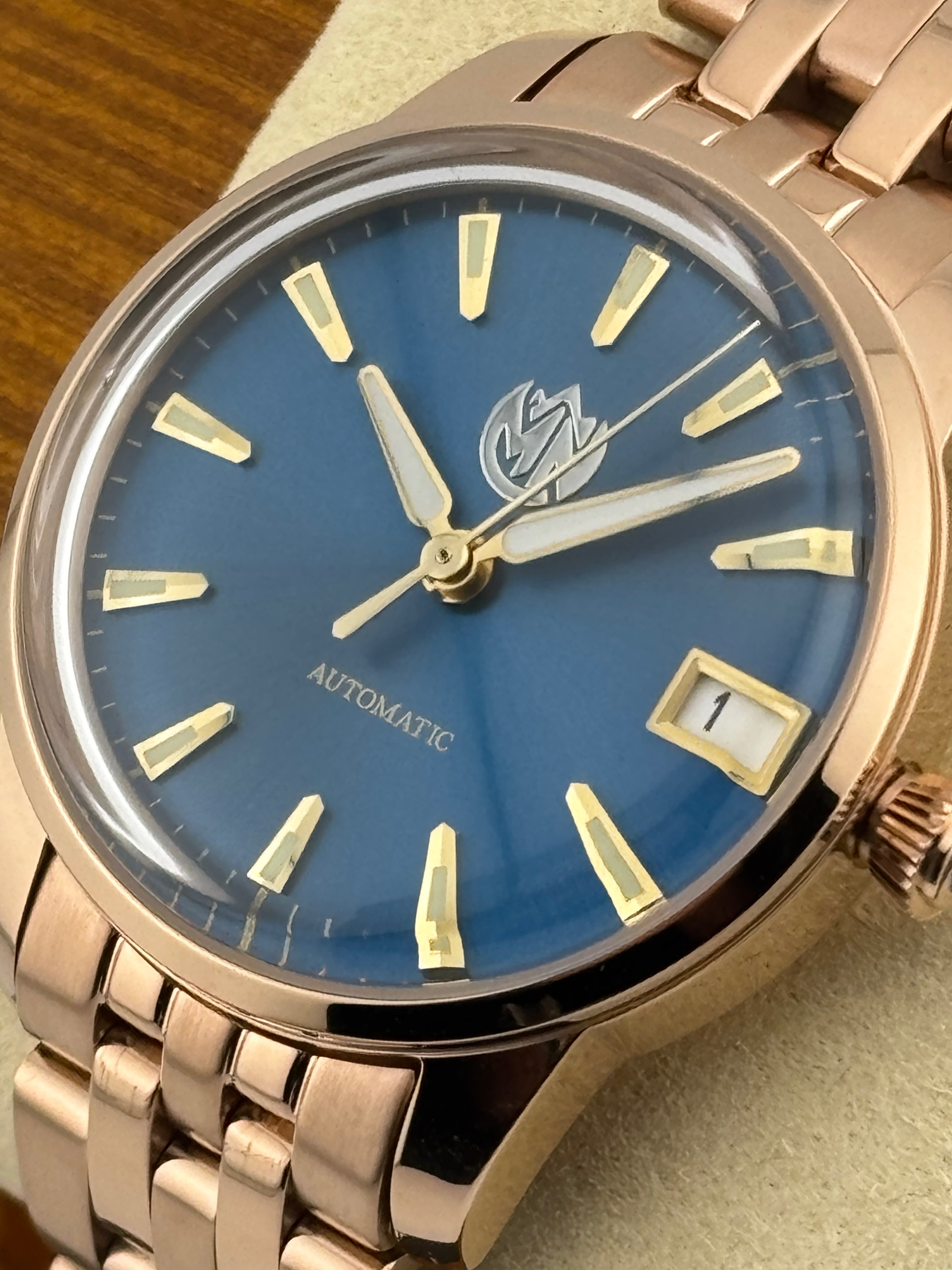 MN Watches luxury mechanical ladies watch with stainless steel rose gold case & bracelet