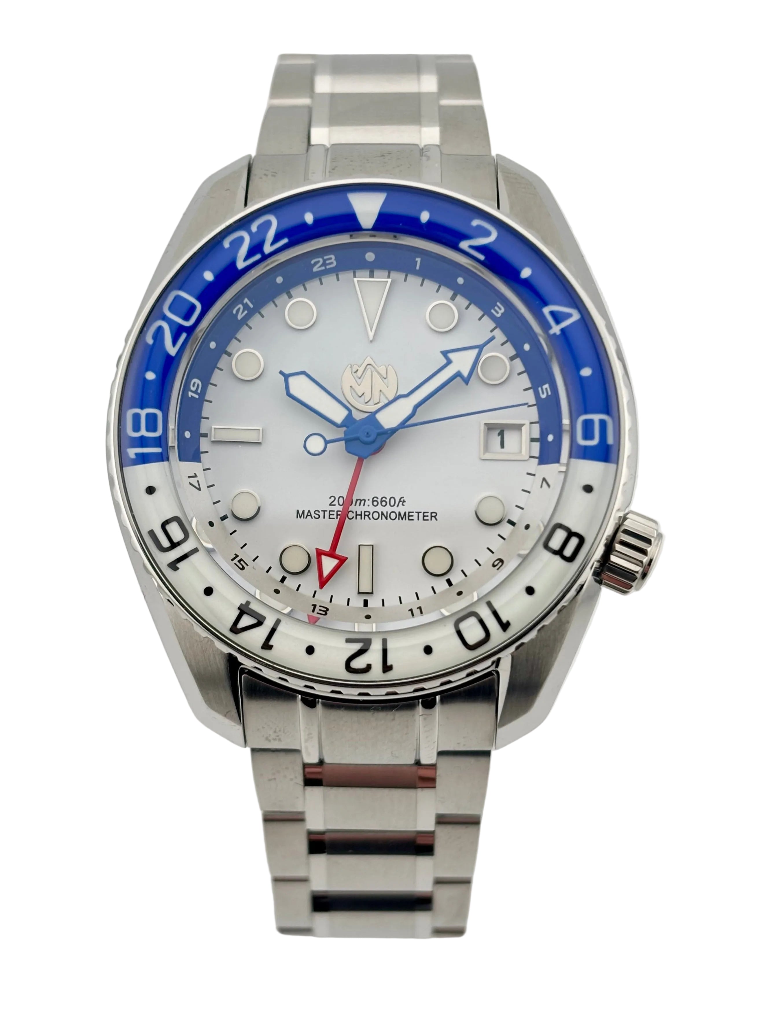 MN Watches luxury mechanical dive watch with GMT function and stainless steel case & bracelet