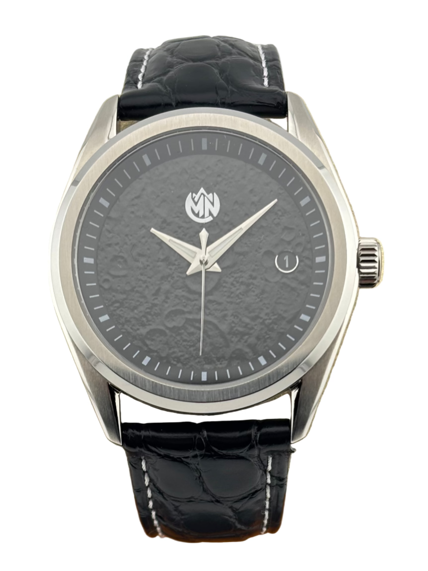 MN Watches luxury sports watch with textured dial, stainless steel case & premium leather strap