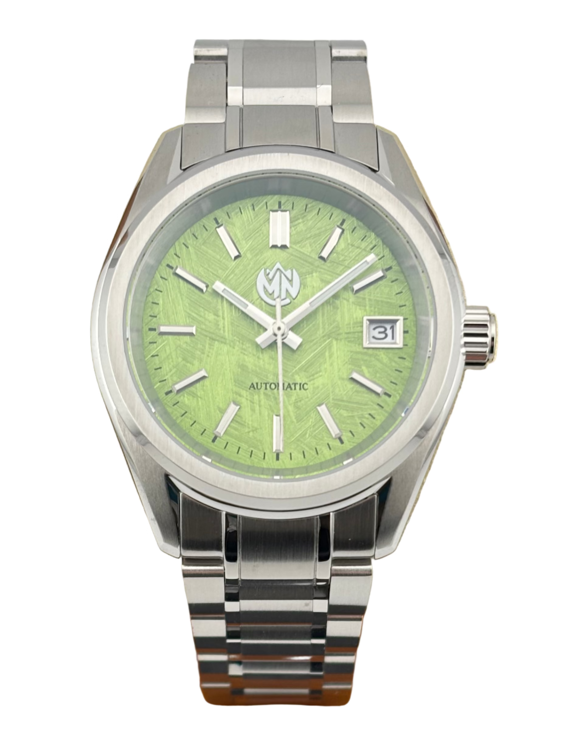 MN Watches luxury sports watch with textured dial, stainless steel case & bracelet