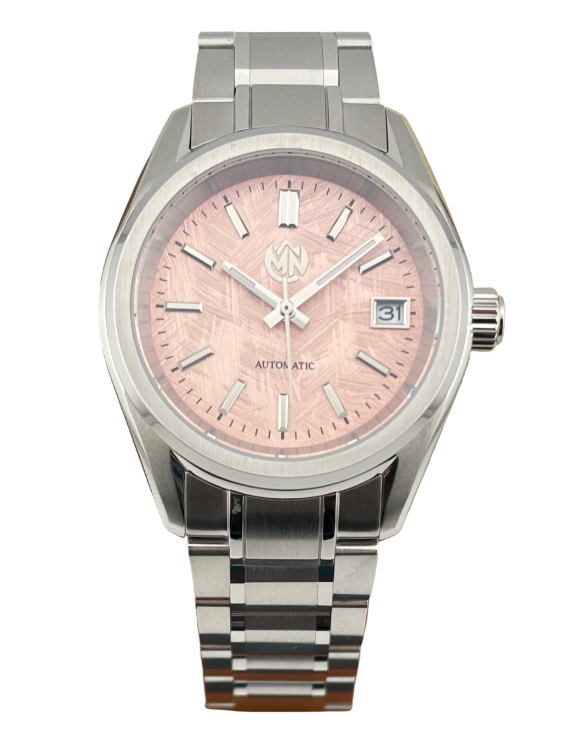 MN Watches luxury sports watch with textured dial, stainless steel case & bracelet