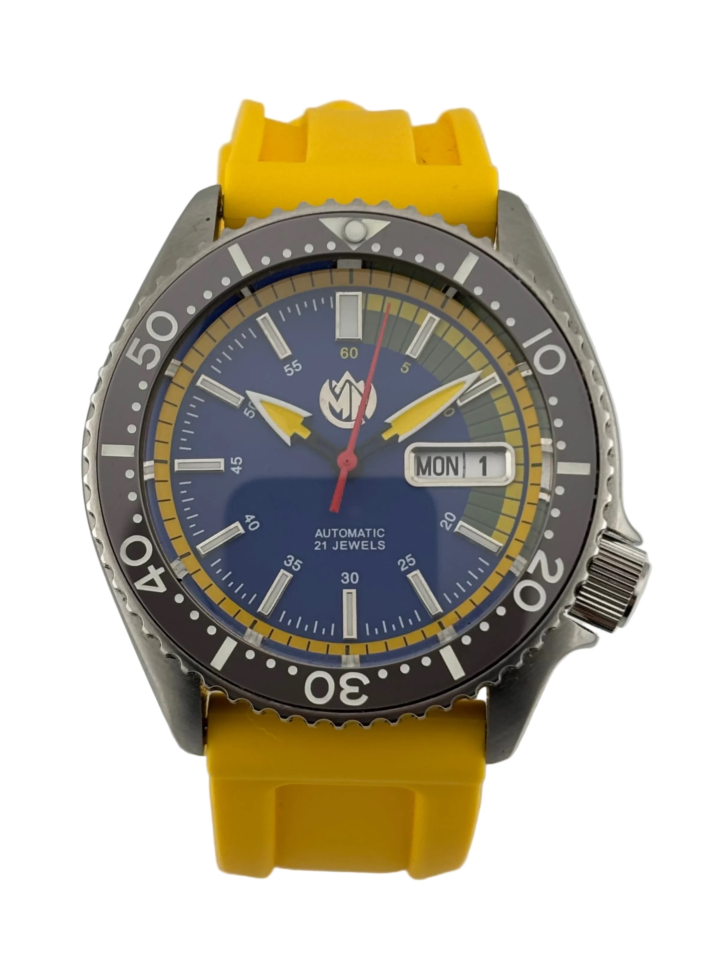 MN Watches luxury mechanical dive watch with ceramic bezel, sunburst dial, stainless steel case & premium silicone strap