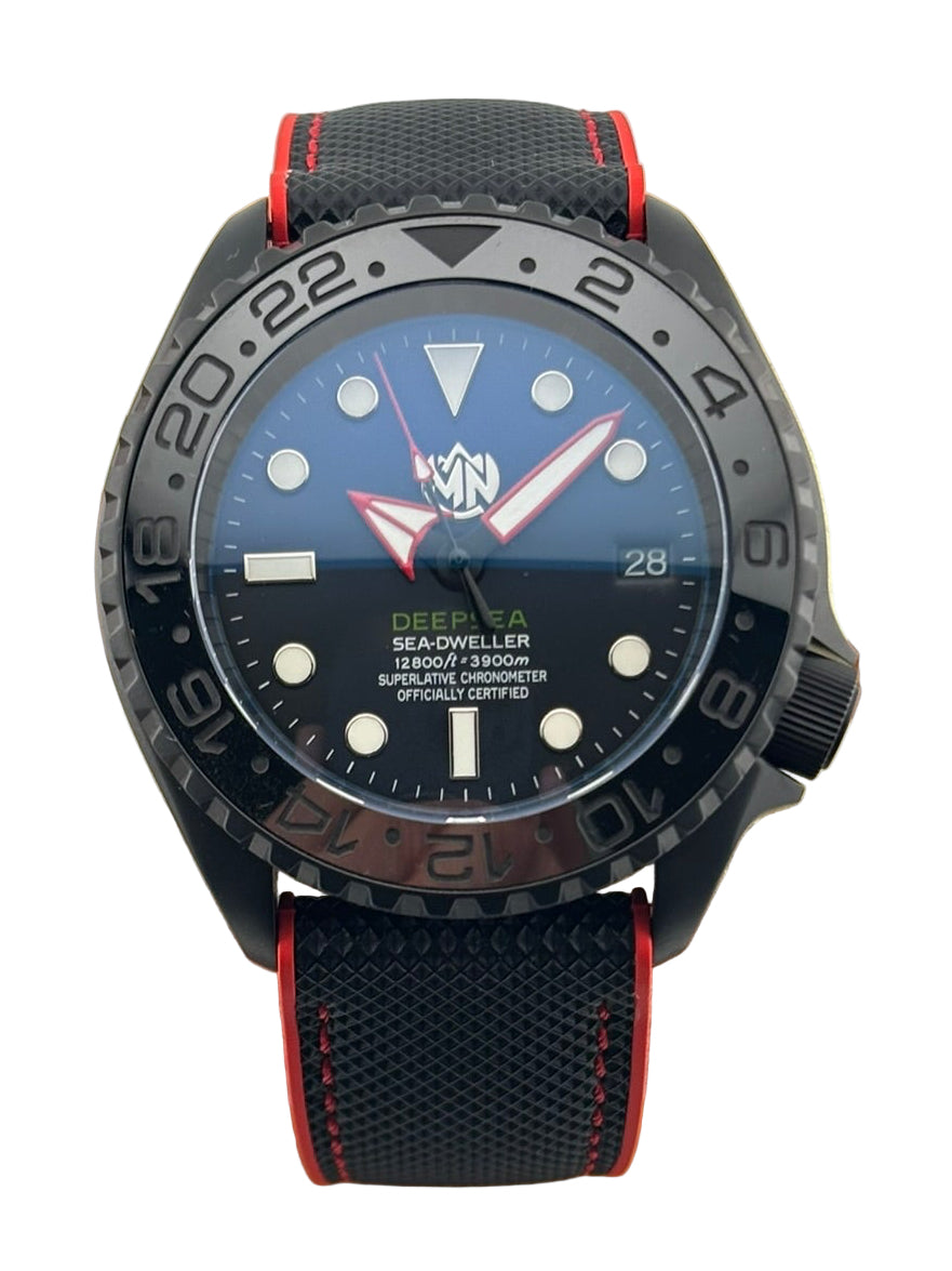 MN Watches luxury mechanical dive watch with ceramic bezel, sunburst dial, stainless steel case & premium silicone strap