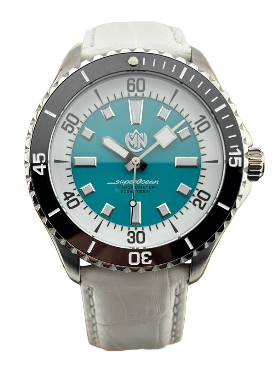 MN Watches luxury mechanical dive watch with ceramic bezel, stainless steel case & premium leather strap 