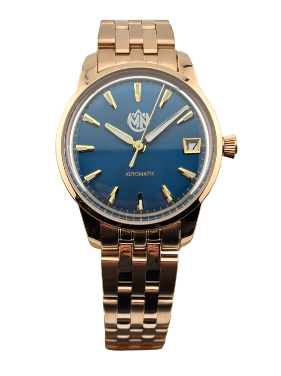 MN Watches luxury mechanical ladies watch with stainless steel rose gold case & bracelet